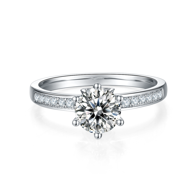 直臂五湖四海微镶S925银镀白金MoissaniteWomen's Ring1ctD级